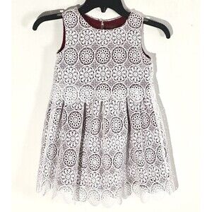 Genuine Kids by OshKosh Dress Lace Embroidered Scalloped Hem White Red